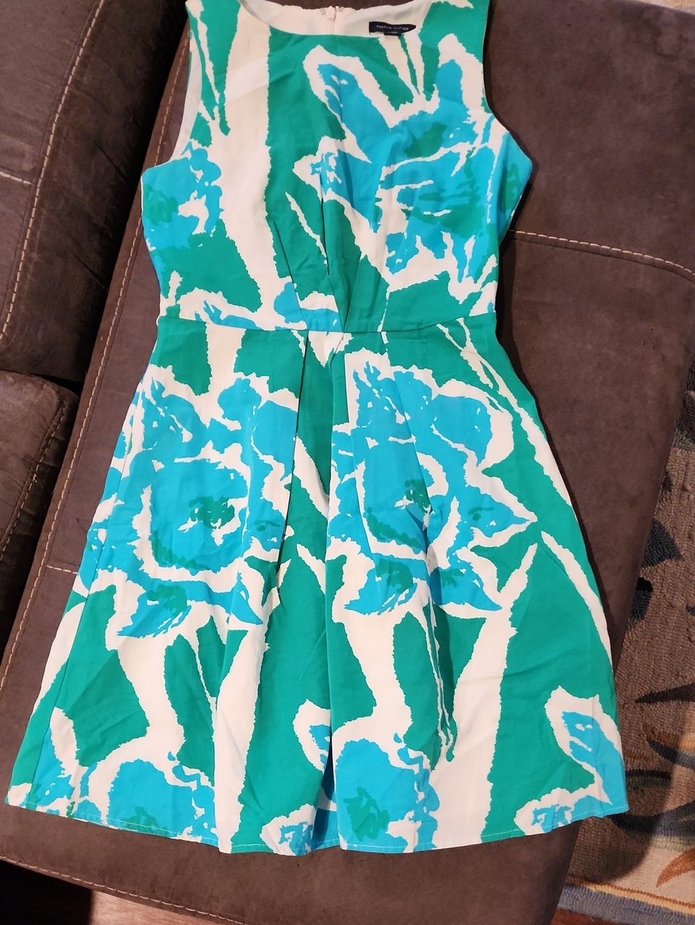 Tommy Hilfiger Sleeveless Floral Fit-and-Flare Dress in Teal and Aqua